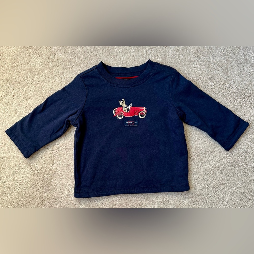 Janie and Jack - Reversible Holiday Red Car With Reindeer Shirt - 3-6 M - NWT